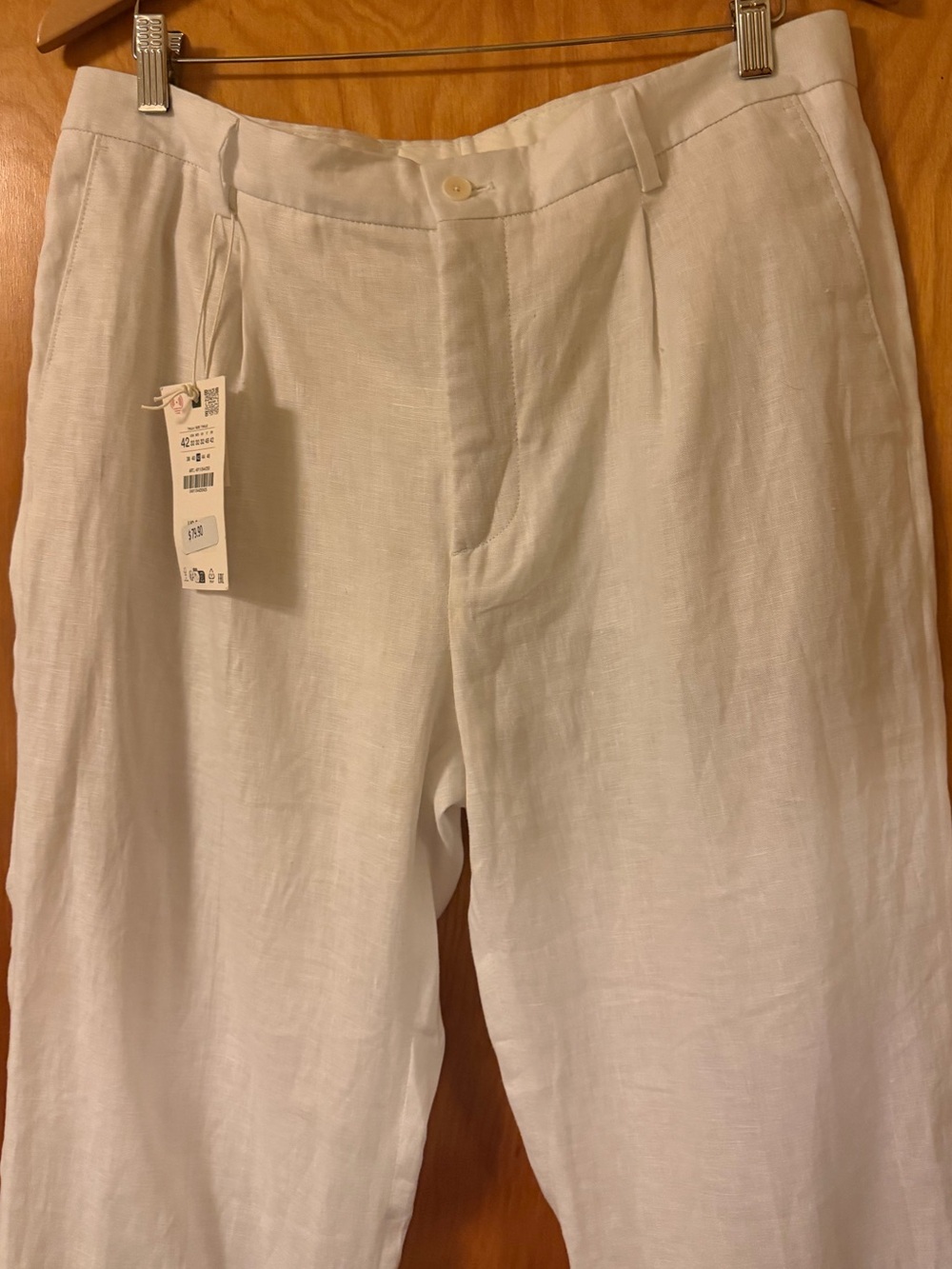Zara Cream 100% Linen Straight-Leg Trousers size 42 fits like a large